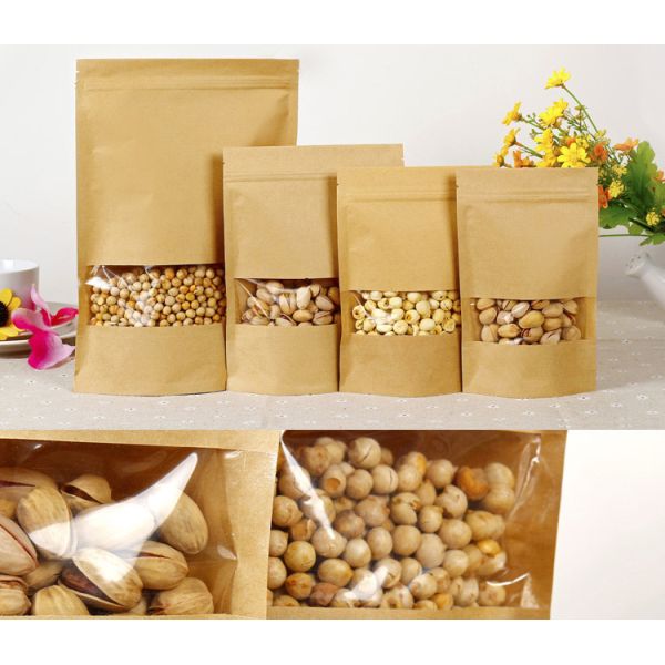 Buy Customized Paper Bags For Snack Foods , Kraft Paper Bag For Popcorn With Window at wholesale prices