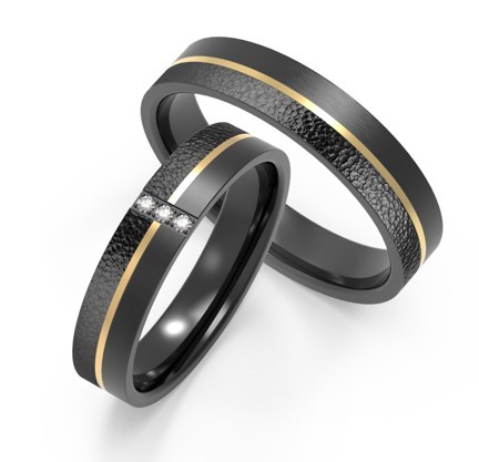 Buy Stylish Black Titanium Alloy Couple Rings Set Two Color Embellished With Zircon unique texture design at wholesale prices