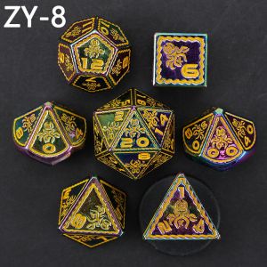 Electroplated Vintage Colored Octopus Metal Dnd Dice Set Dragon and Dragon
