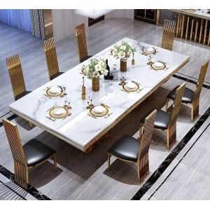 Luxury 8 Seater Marbel Dinning Table With Stainless Steel Base