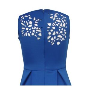 Blue Sleevless Short Flared Dresses , Jersey Cotton A-line With Zip