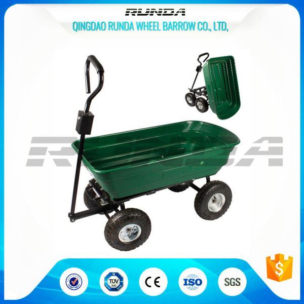 Green Color Garden Dump Wagon Plastic Material Tray Load Capacity 150kg