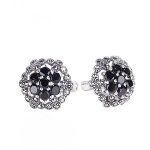 China Thailand Silver Pave Marcasite Stud Earrings Women's Vintage Jewelry (E11064BLACK) on sale