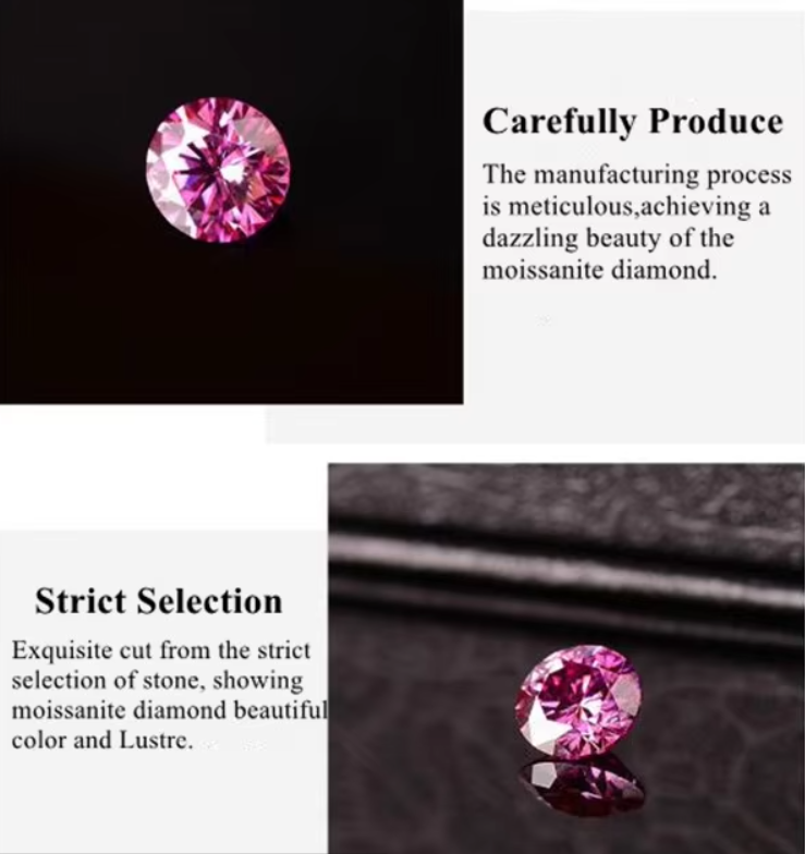 Factory Wholesale Pink Moissanite Diamond Round Brilliant Cut 3.0mm-12.0mm VVS1 Loose Moissanite Stones 4 Carat Ring