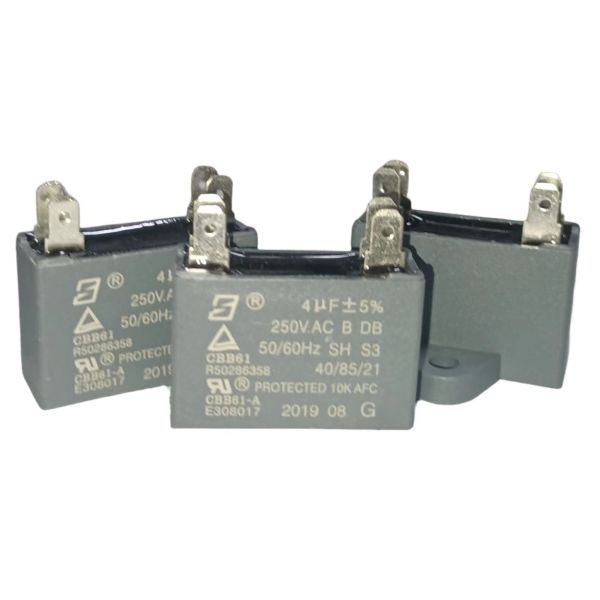 Quality CBB61 250V 4.0UF Capacitor Four Quick Connect Terminals Front Lug Black Epoxy for sale