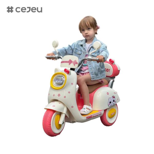 CJ-BBF-318 Electric Motorcycles, Coffee Pink White.6V4*1/380*1/One click start/Music/Story Early Childhood/LED