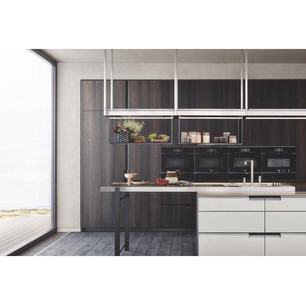 Modern Design Melamine Kitchen Cabinet Set with Veneer Top and Lacquer Bottom Finish
