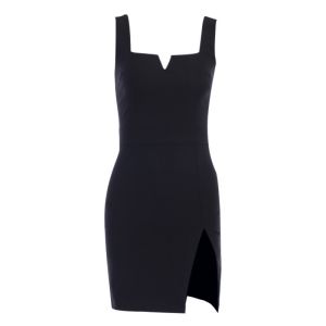 Black Suspender Sexy Sleeveless Dress Irregular Split