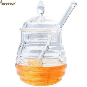 Two Types Transparent Bee Honey Pot and Spoon With Stirring Rod Crystal Mini
