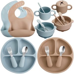 Tasteless Durable Silicone Dinnerware Set Bib And Bowl Multiscene