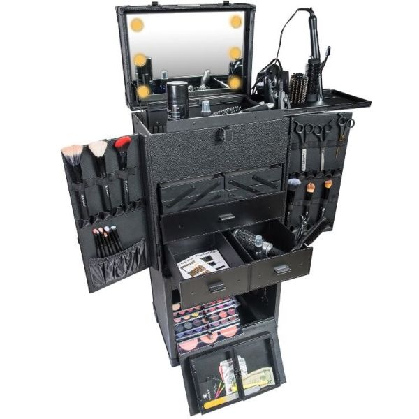 Buy Professional Rolling Studio Makeup Case With Lights Collapsible Compartments at wholesale prices