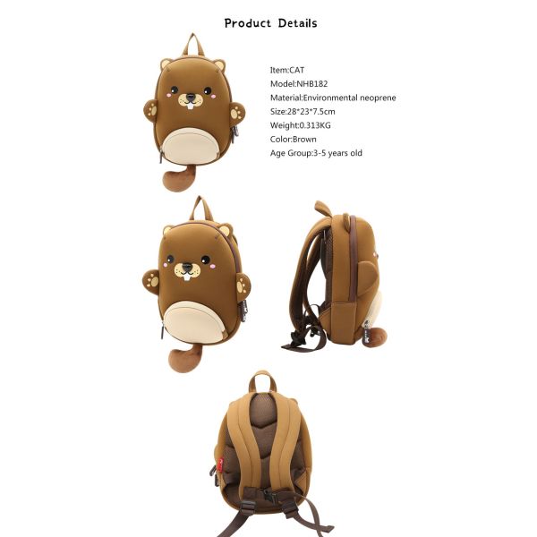 2019 new item brown bear Kids waterproof neoprene animal kindergarten backpack