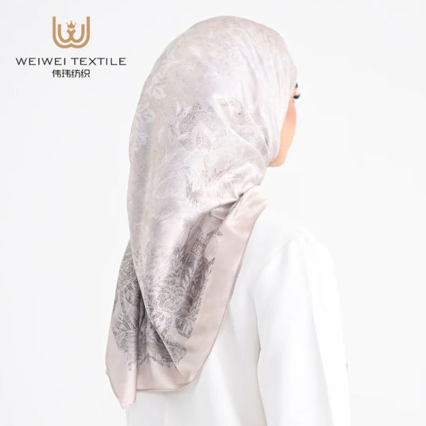 2025 New-Design Crepe Satin Muslim Shawl Fashion Ethnic Hijab Print Scarf for Women Traditional Scarves Shawls