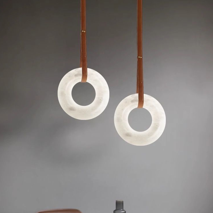 Modern Simple Indoor Commercial Office Home Hanging Halo Ring Pendant Alabaster Chandelier