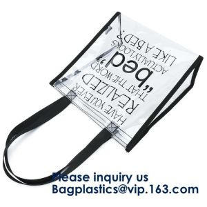 Clear PVC Tote Bag With Nylon Handles And Fabric Trim,Clear PVC cosmetic zipper