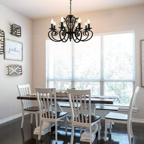 Vintage Wrought Iron Chandelier Candle Light Black Metal country chandelier(WH-CI-137)