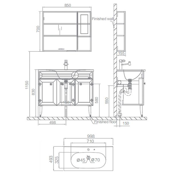 Multilayer Solid Wood Bathroom Cabinet , ARROW Basin Cabinet With Mirror