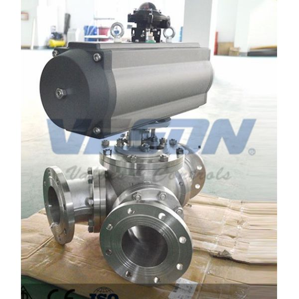 Y Type 135 Degree 3 Way Pneumatic Ball Valve With Pneumatic Actuator