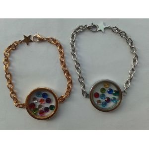 Quality Ladies 316L Stainless Steel Rose Gold Fashion Round Floating Glass Locket Bracelets for sale