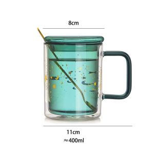 Star Green Borosilicate Personalized Glass Cup Double Layer