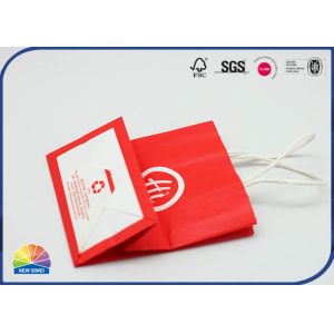 White Kraft Red Color Paper Gift Bag 4C Pritned With White Ribbon Handle