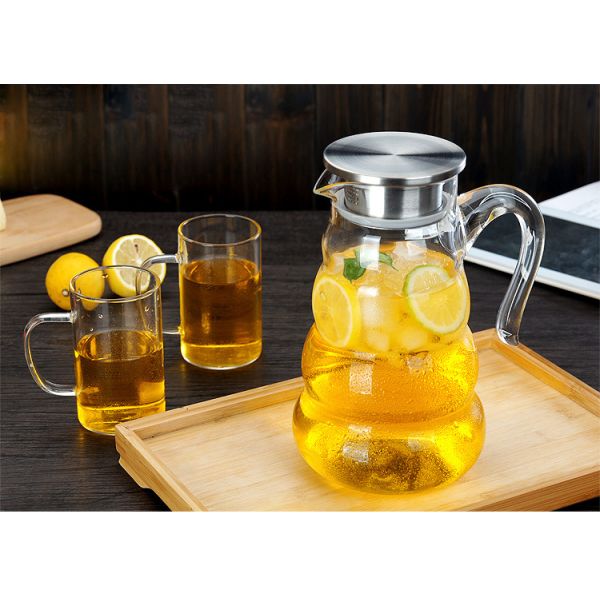 Heat Resistant Glass Water Pitcher Juice Beverage Carafe With Lid Clear Color