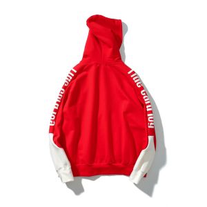 Quality Retro hip hop mens contrast panel print sleeves hoodies streetwear for sale