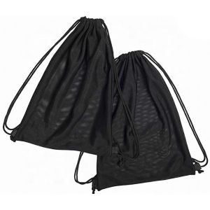 Black Nylon Travel Shoes Mesh Drawstring Bags Waterproof Tear Resistant