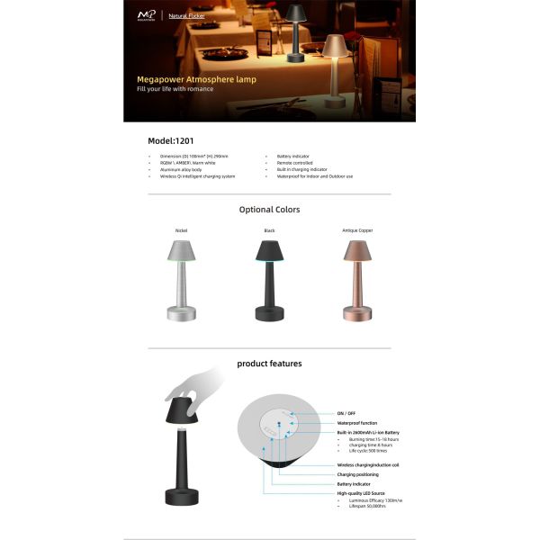 Phonecontrol Rechargeable Table Lamp, RGBW Portable Night Light for Living Rooms, Bedrooms and Camping