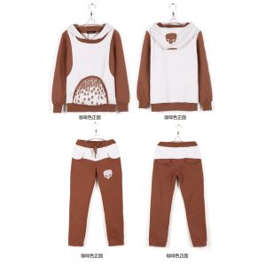 Casual Hoodies Set , Women / Ladies Hooded Sweatshirts Brown Cotton