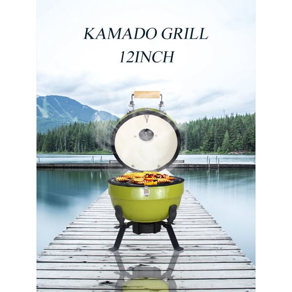 Kimstone 12 Inch Mini Barbecue Kamado Portable Tandoor Clay Oven Charcoal BBQ Grill Table Smoker
