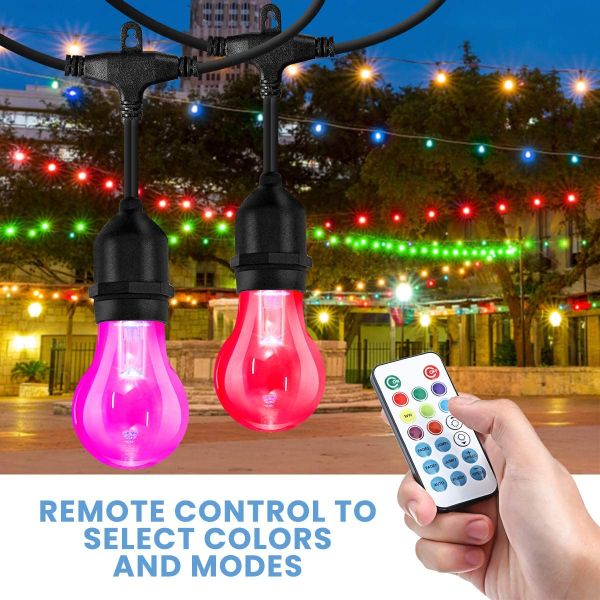 48ft 15 Bulbs Rgb Backyard Dimmable Outdoor Bulb String Lights