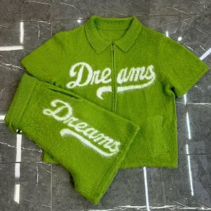 Quality Custom Logo Knitted Mohair Polo Shirt Tracksuit Sweatsuits Unisex Shorts Set Men Summer Mohair Zip up Shirts Shorts Short Set for sale