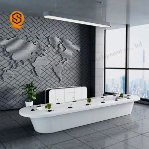 3m 3.5m 4m White Meeting Room Table Oval Shape Conference Table