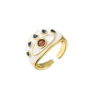 Resizable Dripping Oil Ring Micro Enamel Zircon Evil Eye Ring