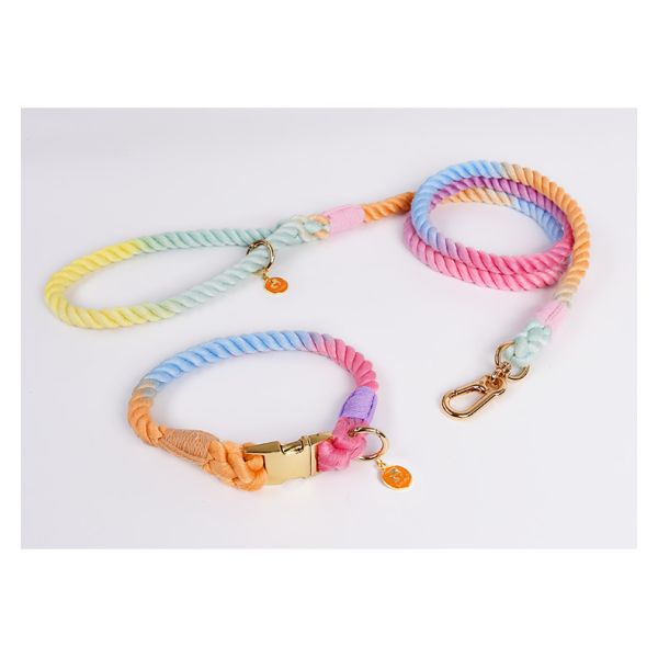 Multicolor Leash Collar Harness Set Walking Cotton Rope Training Dog Leash Collar Set