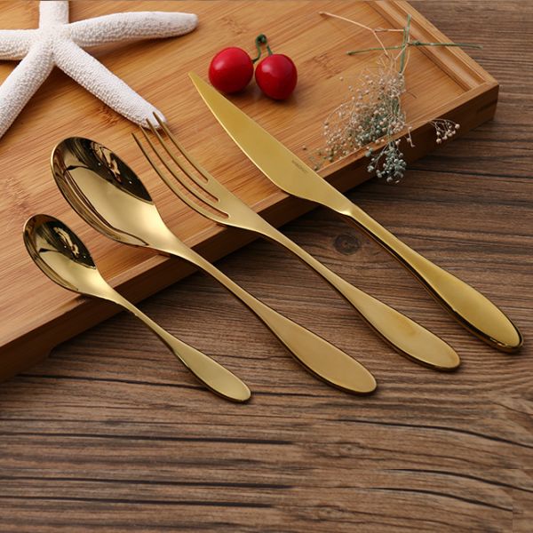 Buy Ergonomic 1810 Gold Plated Stainless Steel Flatware Cutlery at wholesale prices