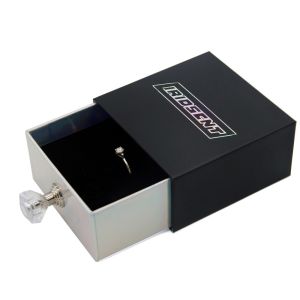 Custom Luxury Black Paper Sliding Drawer Velvet Jewelry Ring Box