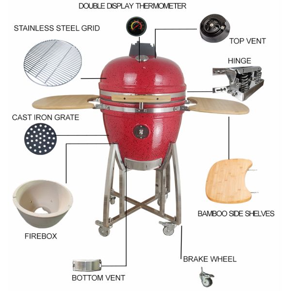 KIMSTONE Kamado Smoker 21inch Red and Black