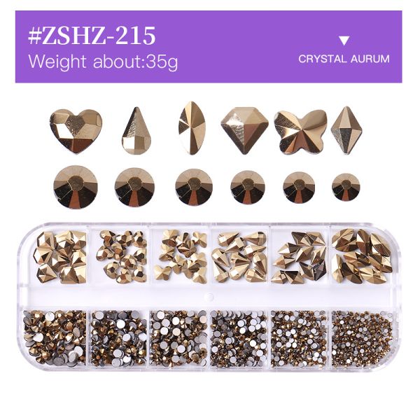 Nail SPA or Training 12 Grid AB Nail Stone Kit with Multi Shape Crystal Rhinestones