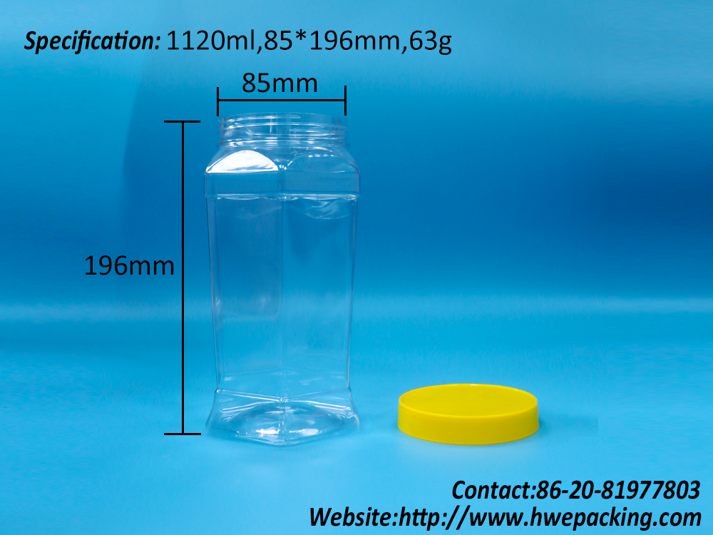Hexagonal Shaped Food Grade Cookie Candy Food Clear PET Jar Yellow Flat Cap