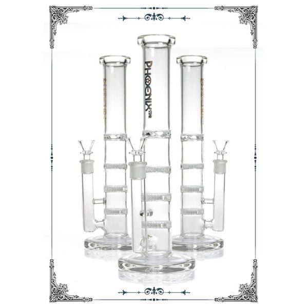 Phoenix Star Straight Glass Water Pipe Bong Triple Honeycomb Perc