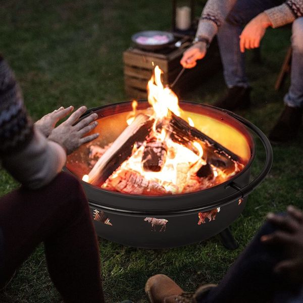 Outdoor Garden Wood Charcoal Heating Stove With Fireplace Poker Black