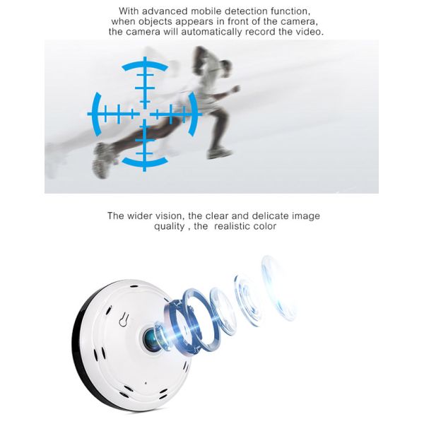 Wireless 360 Vr Video Camera / Panoramic Fisheye Camera 300W Alarm Push
