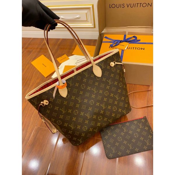 Buy Louis Vuitton Designer Monogram Bag Pink Monogram Canvas Neverfull Mm Italian A-Grade Leather at wholesale prices