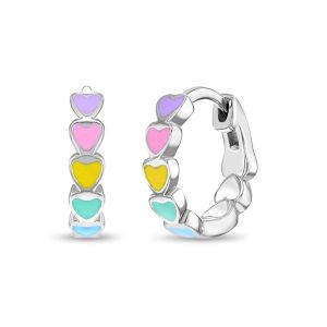 Handmade Heart Shaped 925 Sterling Silver Huggie Earrings with Enamel for OEM