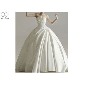 China Cream luxury Unique Ball Gown Wedding Dresses Satin Long Tail Big Pleats on sale