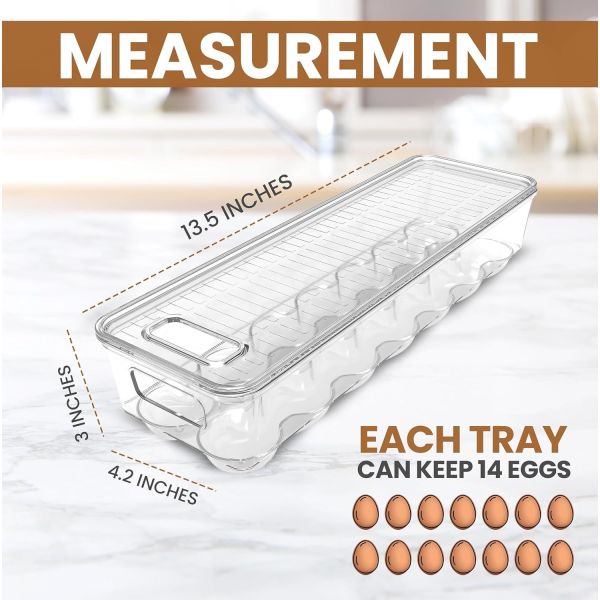 Home Egg Container With Lid And Handle For Refrigerator Organization- Pack Of 2 - Clear Stackable Egg Holder For Kitchen Or Pantry Organizers And