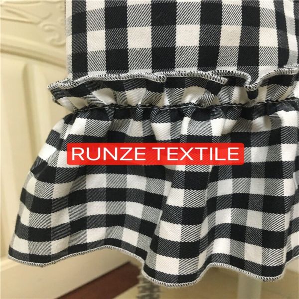 200gsm Density Customizable Black And White Plaid Fabric Twill Cloth For Lady Dress RZ18042