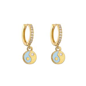 Enamel Rhinestone Hoop Earrings